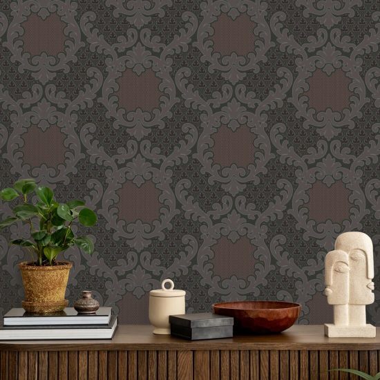 Shadow Leaf Damask Red Night Baggrund