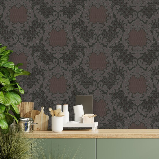 Shadow Leaf Damask Red Night Wallpaper