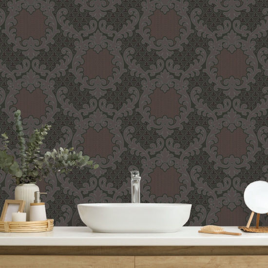 Shadow Leaf Damask Papier peint Red Night