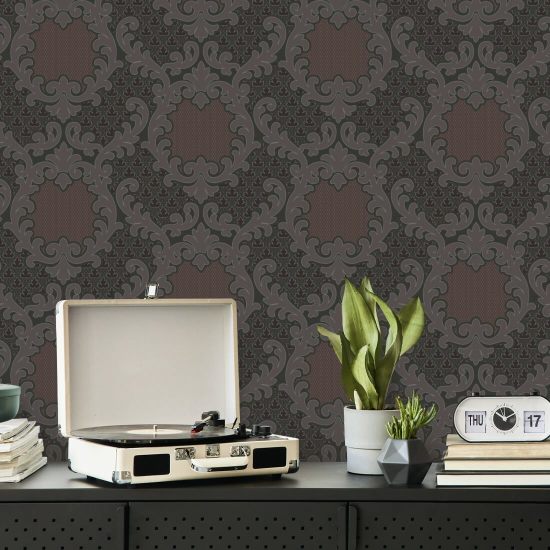Shadow Leaf Damask Red Night Bakgrunn