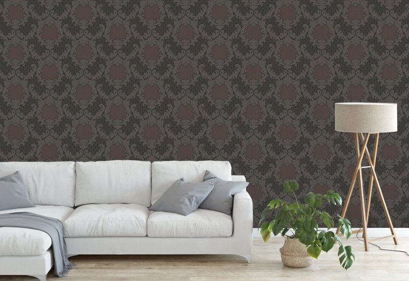 Damasco Shadow Leaf Papel de parede Red Night