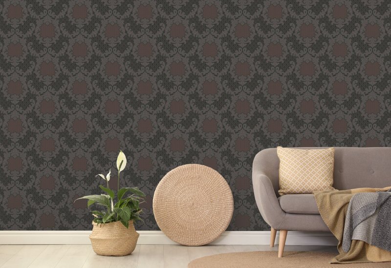 Shadow Leaf Damask Red Night Wallpaper