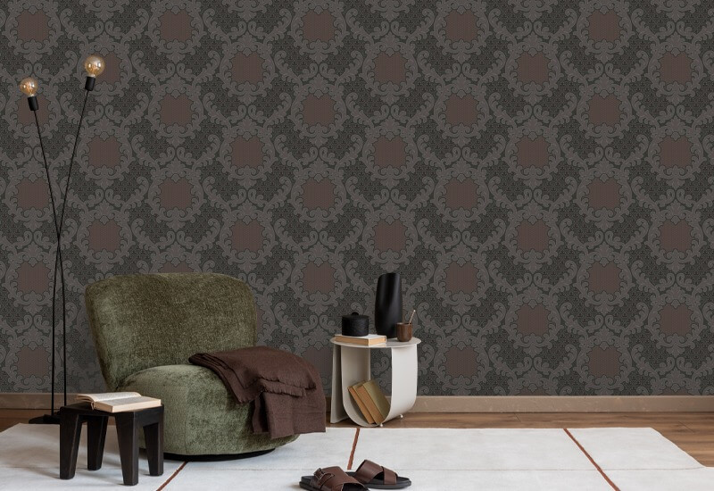 Shadow Leaf Damask Red Night Wallpaper