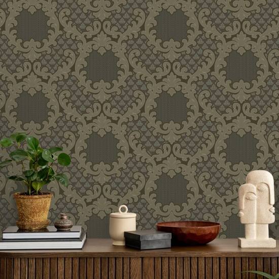Shadow Leaf Damask Smoke Room Wallpaper