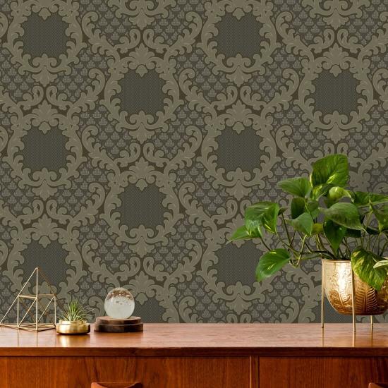 Shadow Leaf Damask Smoke Room Wallpaper