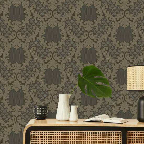 Shadow Leaf Damask Smoke Room Wallpaper