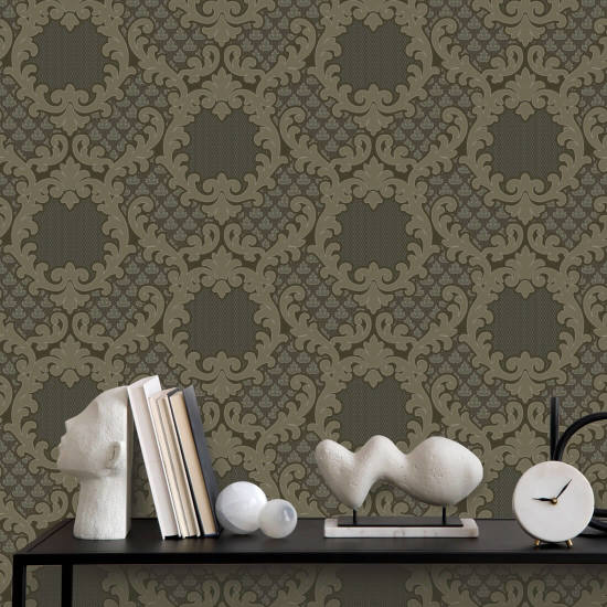 Shadow Leaf Damask Smoke Room Wallpaper