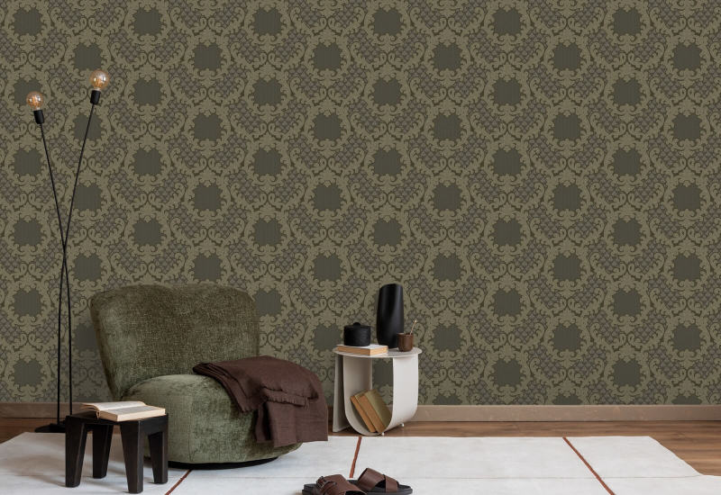 Shadow Leaf Damask Smoke Room Wallpaper