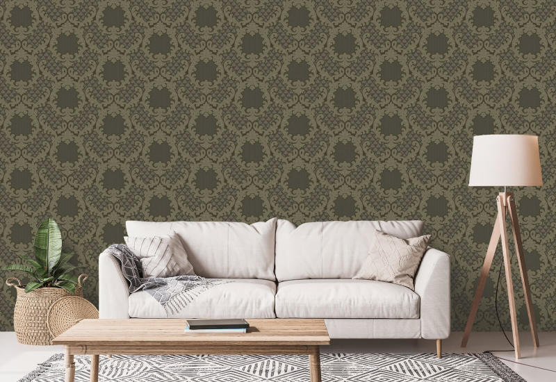 Shadow Leaf Damask Smoke Room Wallpaper