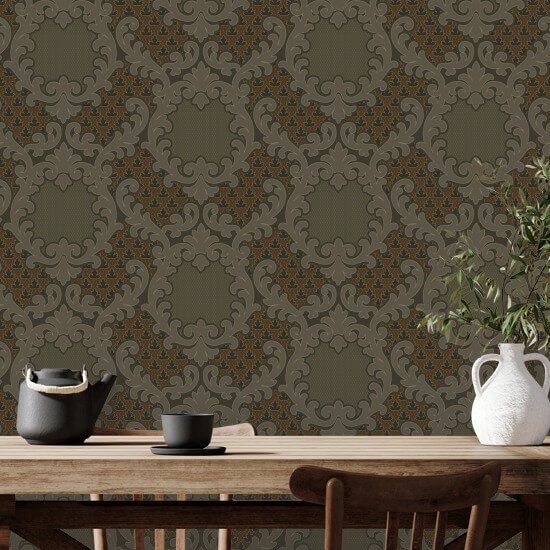 Shadow Leaf Damask Tapestry Tones Wallpaper