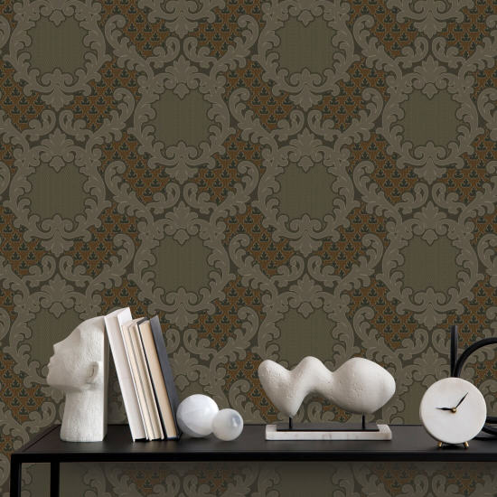 Shadow Leaf Damask Tapestry Tones Wallpaper