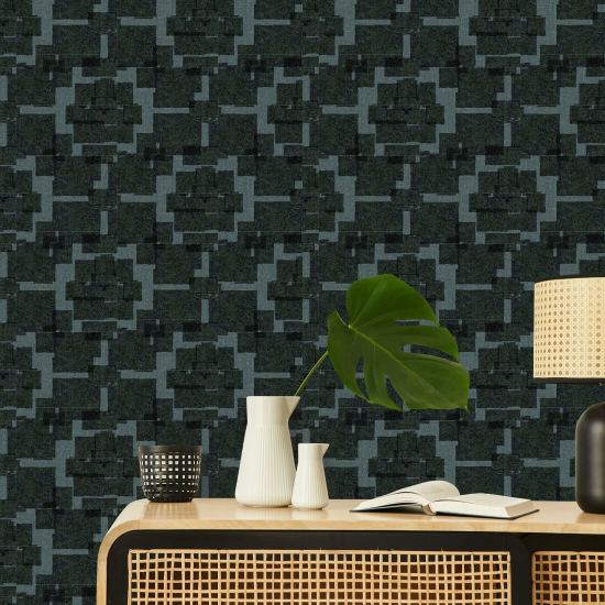 Silken Poppy Blauw Jade-behang