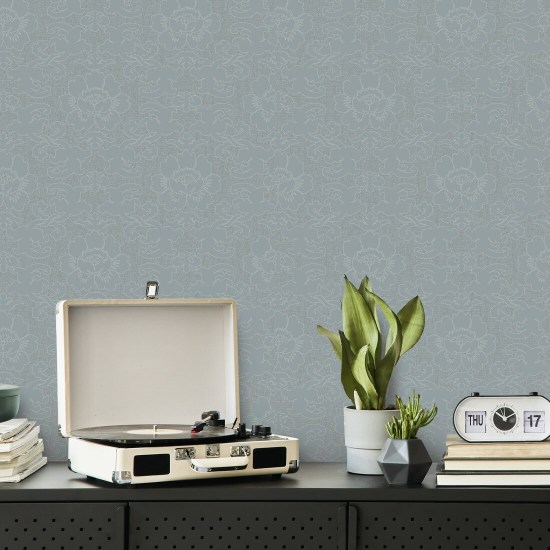 Silken Poppy Vervaagd denimbehang