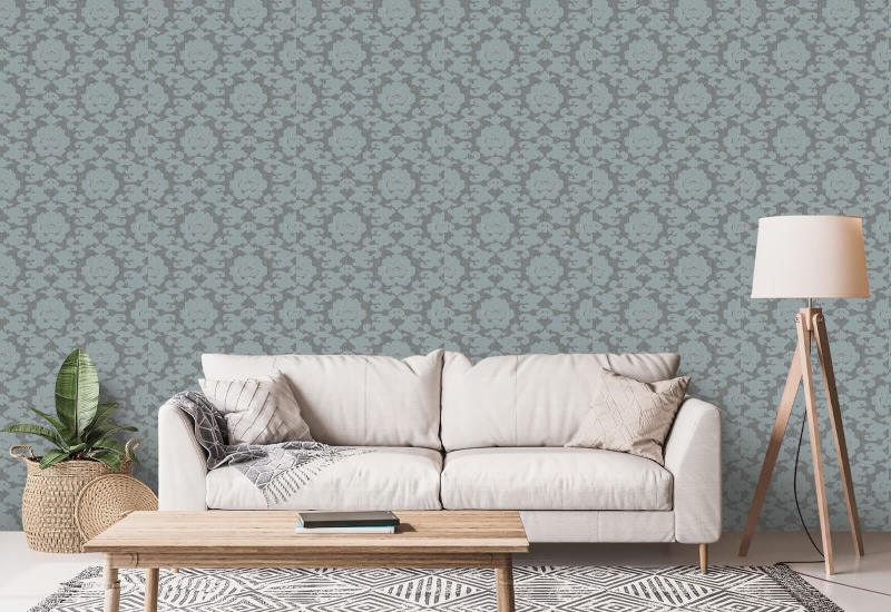 Silken Poppy Faded Denim Wallpaper