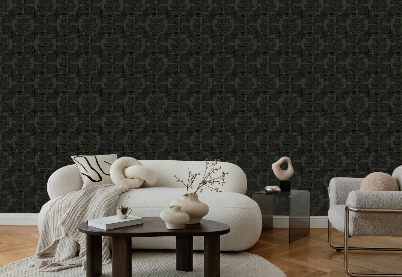 Silken Poppy Hunstman Green Wallpaper
