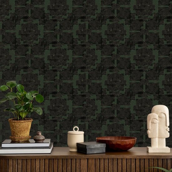 Silken Poppy Hunstman Green Wallpaper