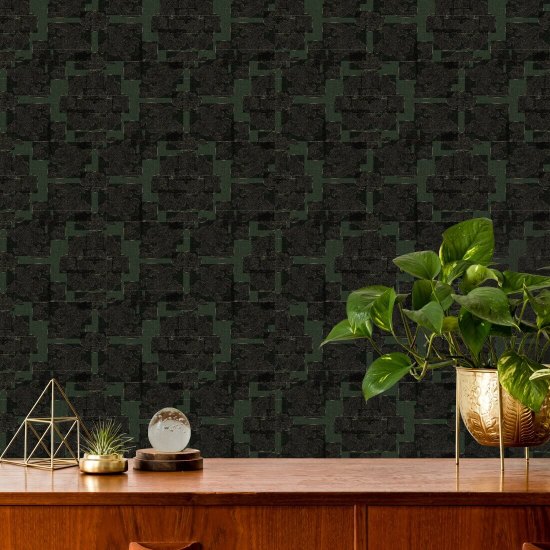 Silken Poppy Hunstman Green Wallpaper