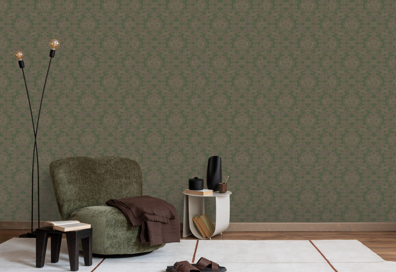 Silken Poppy Hunstman Green Wallpaper