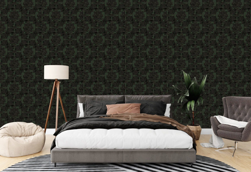 Silken Poppy Hunstman Green Wallpaper