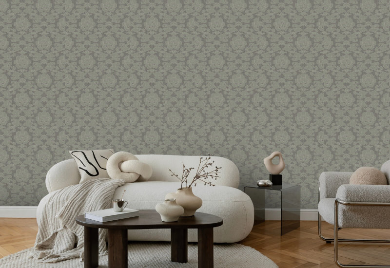 Silken Poppy Olive Ash Wallpaper