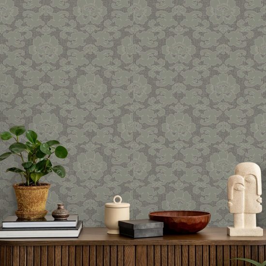 Silken Poppy Olive Ash behang