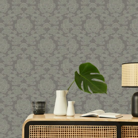Silken Poppy Olive Ash Wallpaper