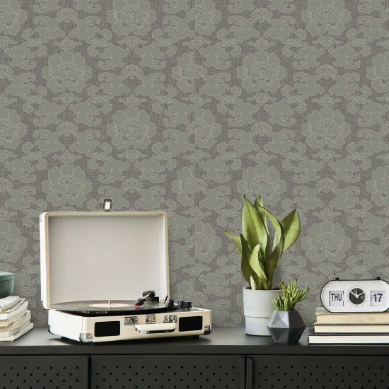 Silken Poppy Olive Ash Wallpaper