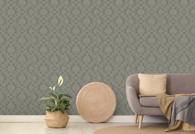 Silken Poppy Olive Ash Wallpaper