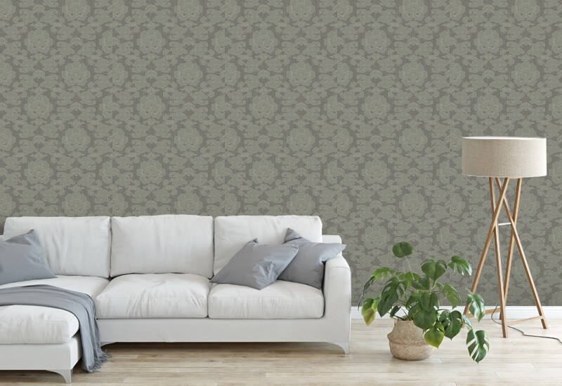 Silken Poppy Olive Ash Wallpaper