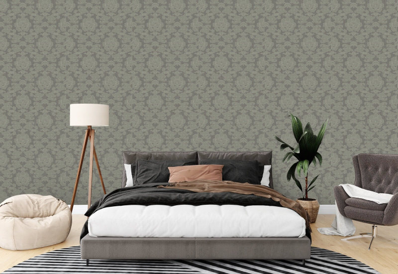 Silken Poppy Olive Ash Wallpaper