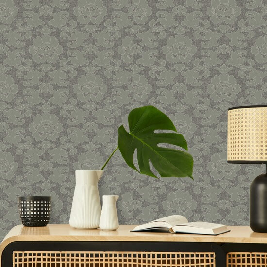 Silken Poppy Olive Ash Wallpaper