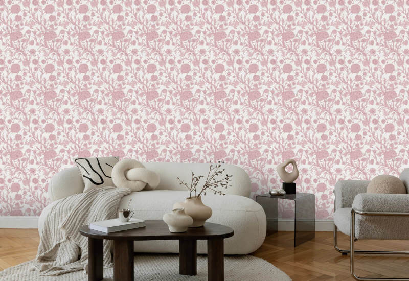 Fourré fleuri Papier peint Dusty Blush