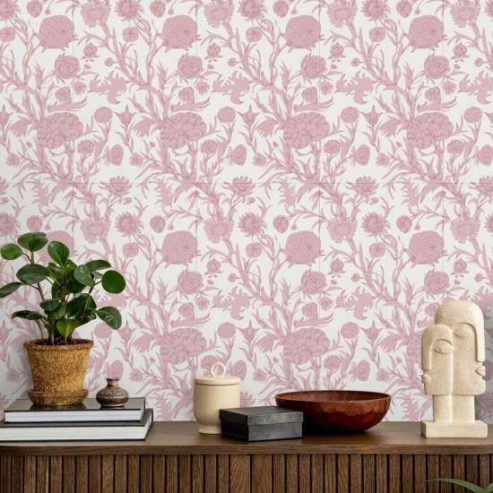Fourré fleuri Papier peint Dusty Blush