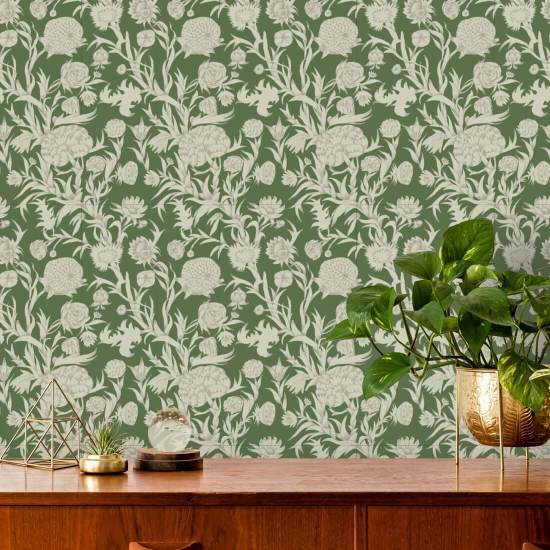 Blooming Thicket Emerald Wallpaper