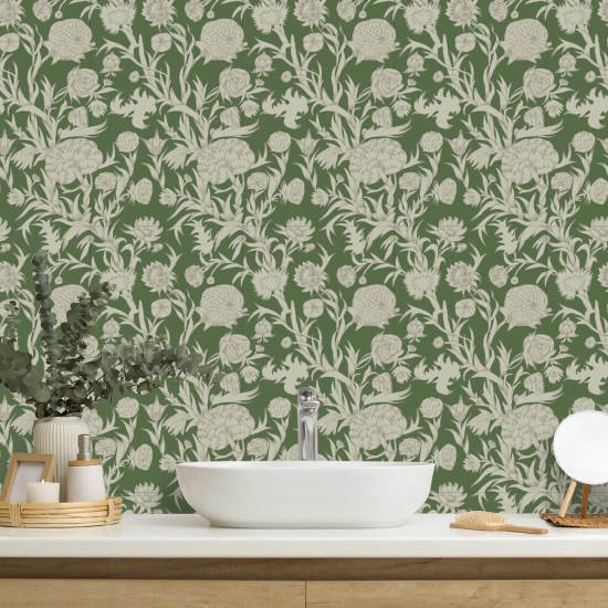 Matagal florescente papel de parede esmeralda