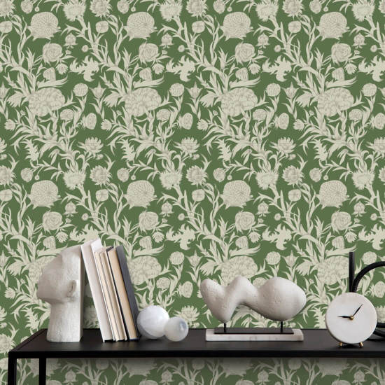 Blooming Thicket Emerald Wallpaper