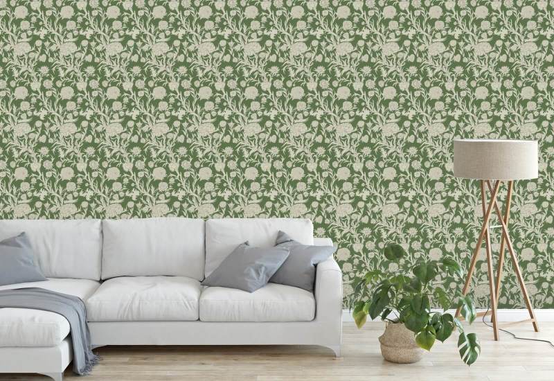 Blooming Thicket Emerald Wallpaper