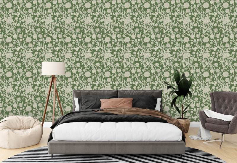 Fourré fleuri Papier peint Emerald