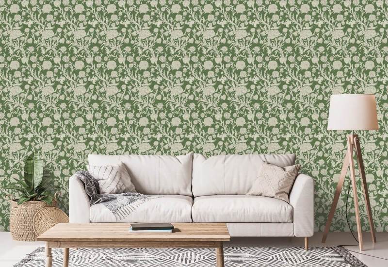 Blooming Thicket Emerald Wallpaper