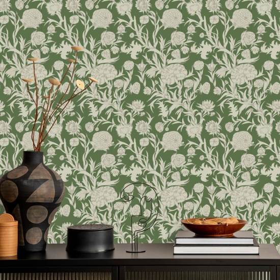 Blooming Thicket Emerald Wallpaper