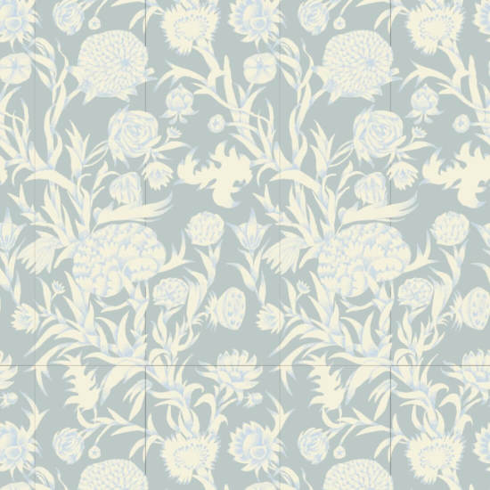 Blooming Thicket Glacial Blue Wallpaper