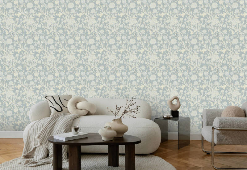 Blooming Thicket Glacial Blue Wallpaper