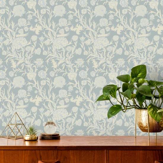 Fourré fleuri Papier peint Glacial Blue