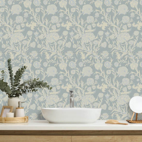 Blooming Thicket Glacial Blue Wallpaper