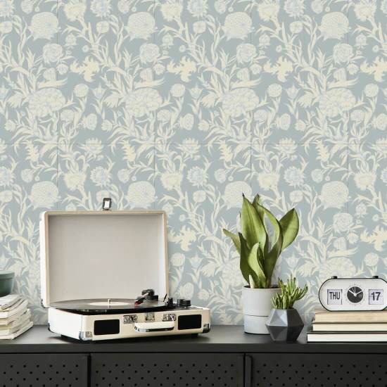 Blooming Thicket Glacial Blue Wallpaper