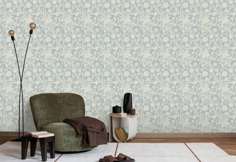 Blooming Thicket Glacial Blue Wallpaper