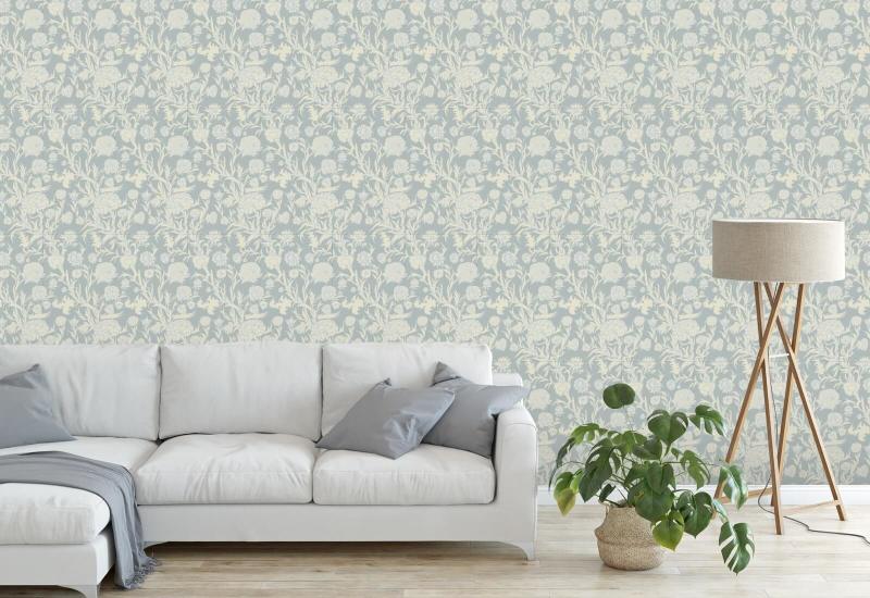 Fourré fleuri Papier peint Glacial Blue