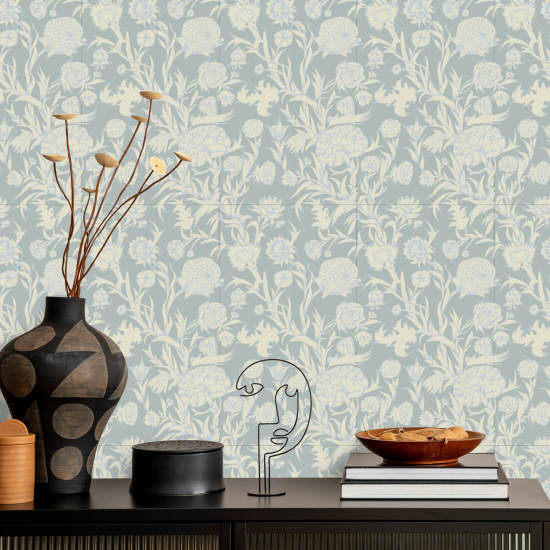 Fourré fleuri Papier peint Glacial Blue