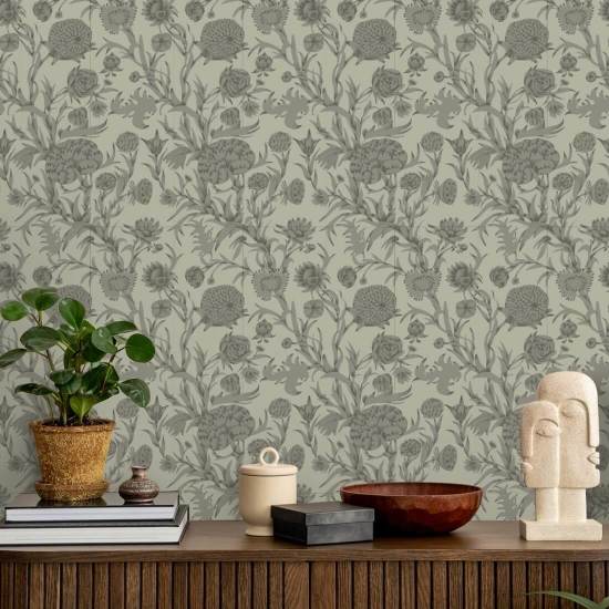 Blooming Thicket Green Taupe Wallpaper