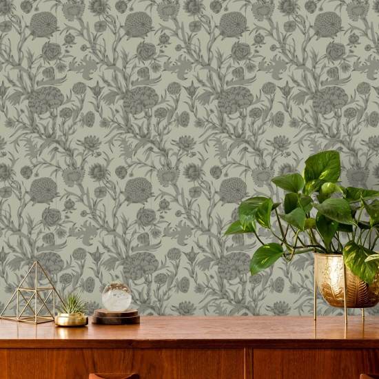 Blooming Thicket Green Taupe Wallpaper